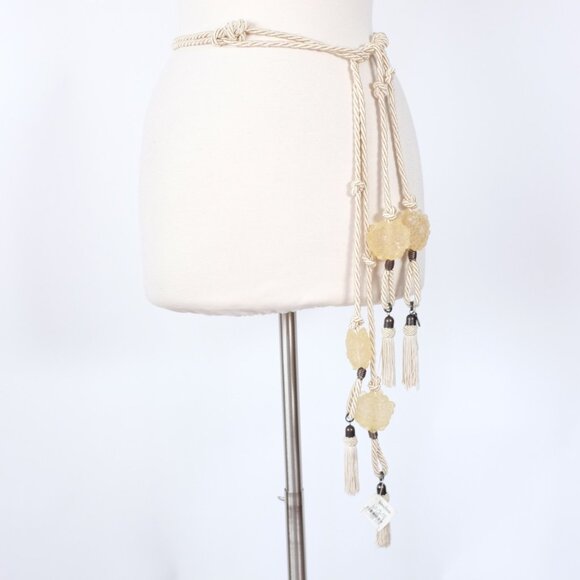 Giorgio Armani Black Label rope belt necklace Asian stone charms tassels $2300